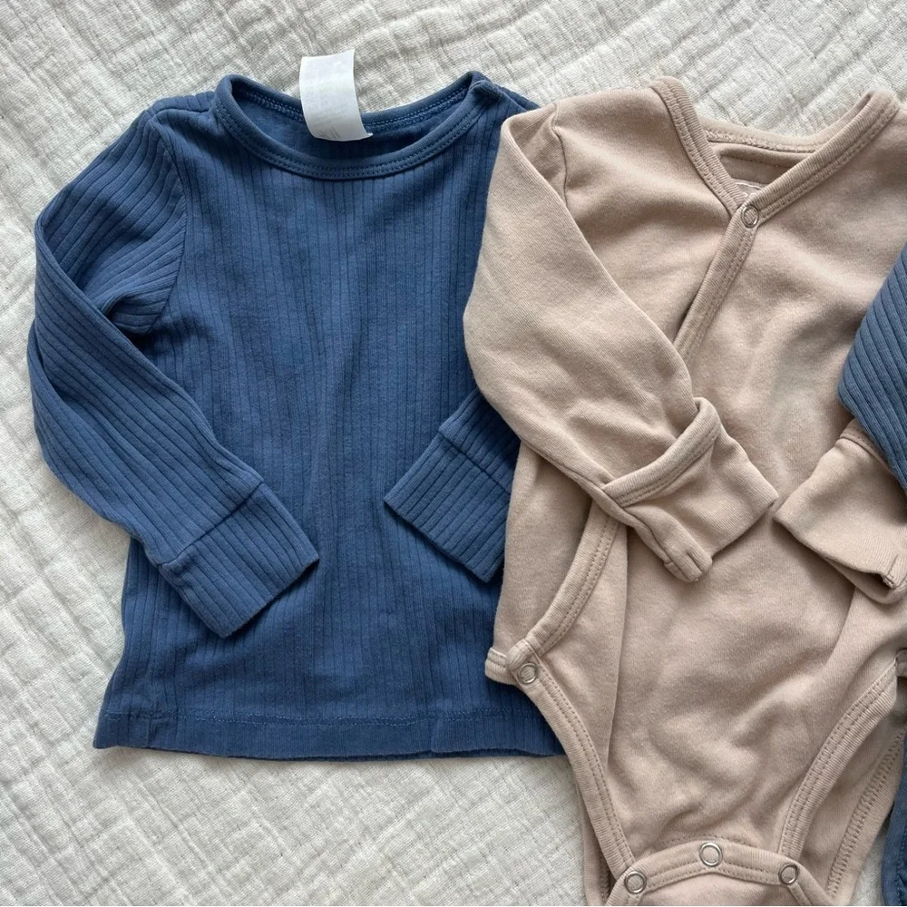Zara + H&M + L’ovedbaby ribbed kimono bodysuit + plush sweat pants baby boy set
